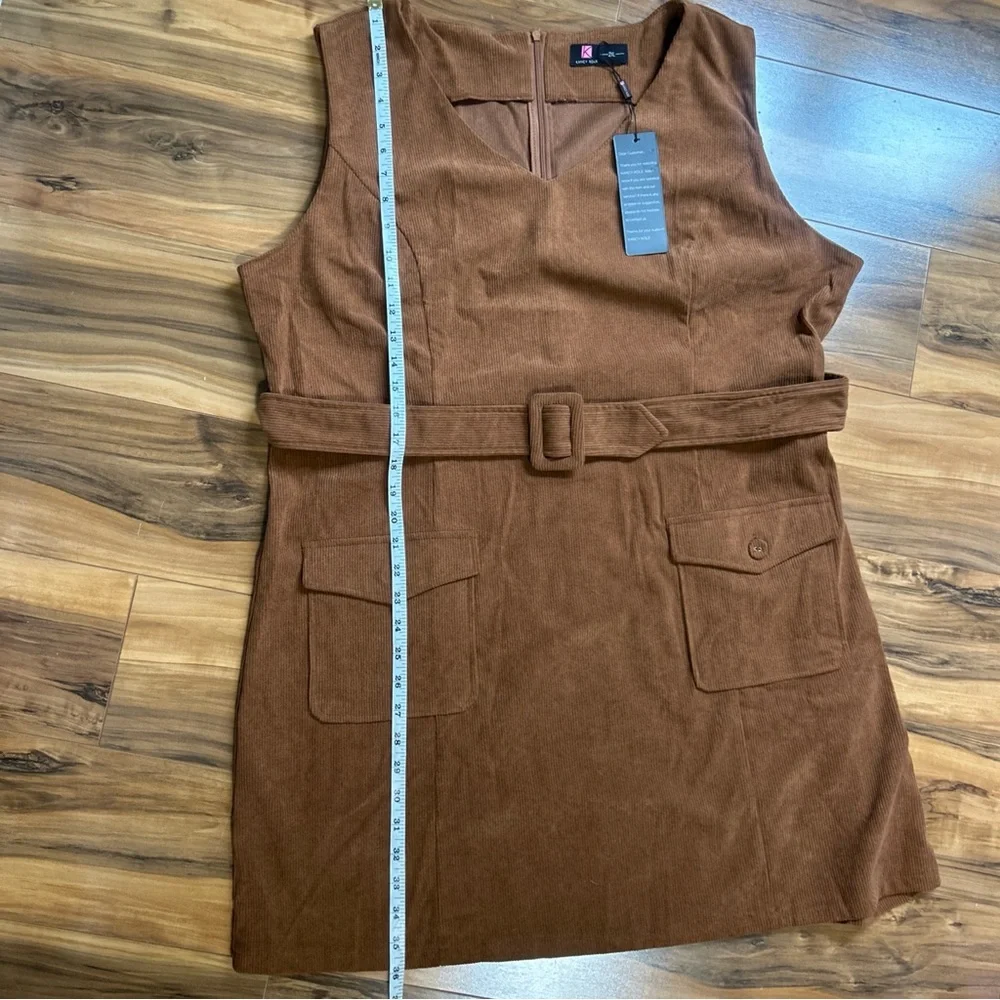 NWT Kancy Kole Brown Corduroy Pinafore Dress with Belt & Pockets - Picture 13 of 14